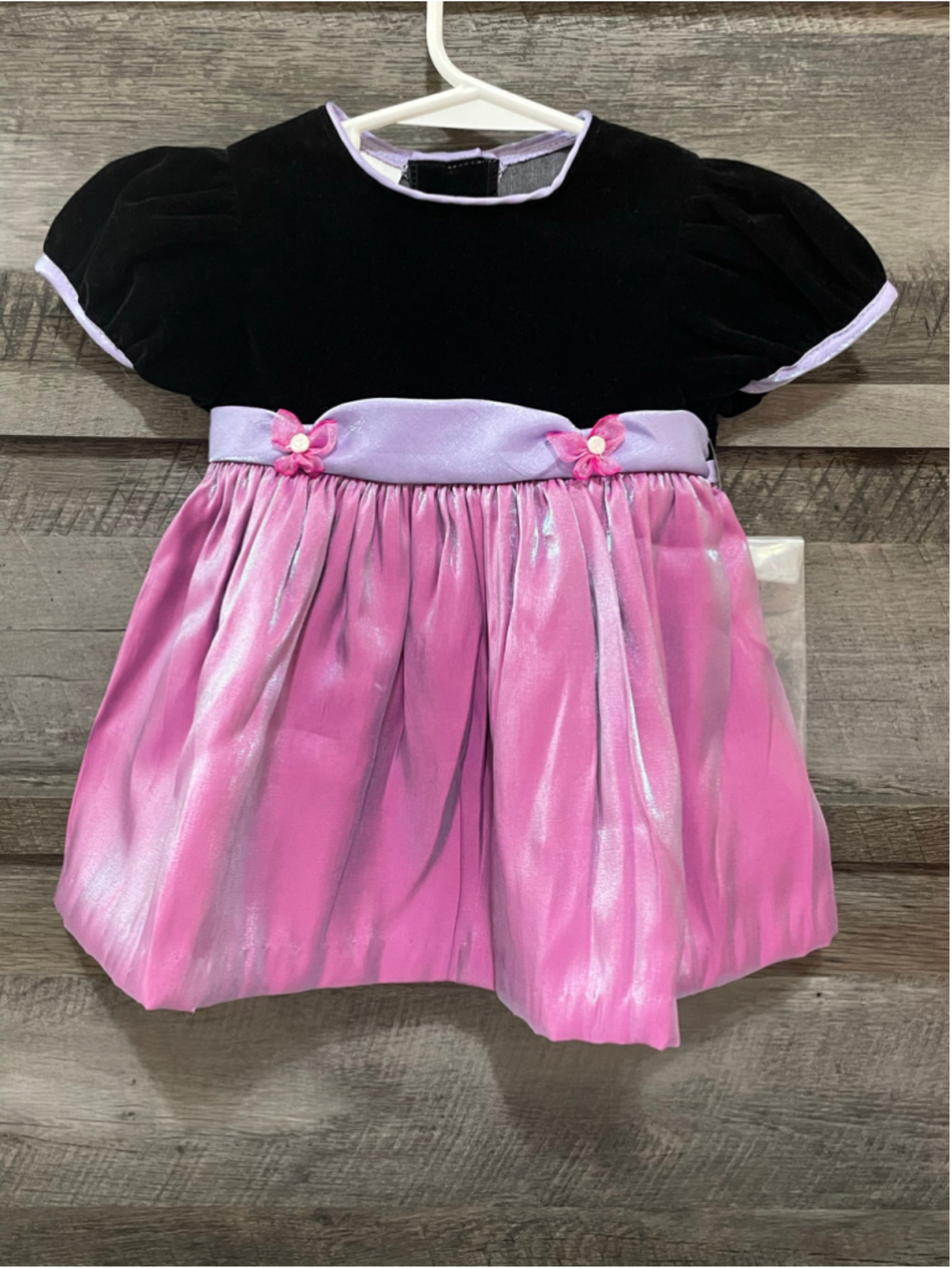 Vintage Rose Cottage Baby Girl Holiday Dress 12M Black Velvet Purple Shimmer
